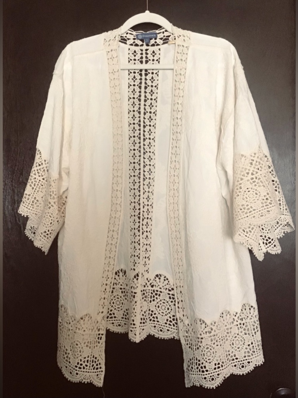 Democracy Cream Crochet Open Front Kimono Topper